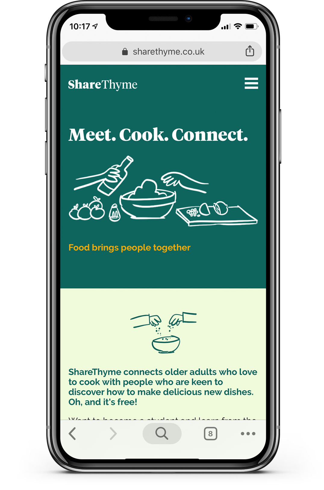 Screen 1: Mobile view of the ShareThyme homepage.